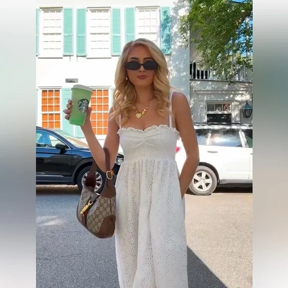 Hill House Frida White Eyelet Midi Nap Dress XS - Picture 1 of 7